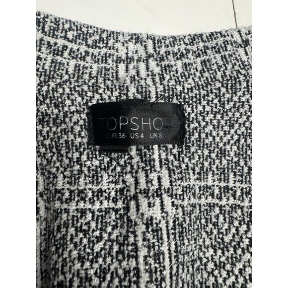 Topshop Women Jacket 4 Black White Pea Coat Plaid Pockets Collared Blazer - Picture 3 of 6